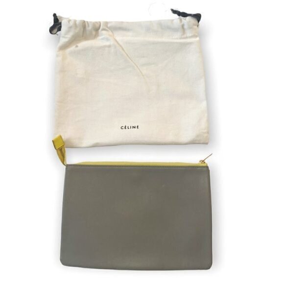 New Celine Yellow/Grey Leather Duo Small‎ Pouch Clutch Bag - Picture 4 of 12
